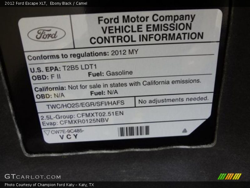 Ebony Black / Camel 2012 Ford Escape XLT