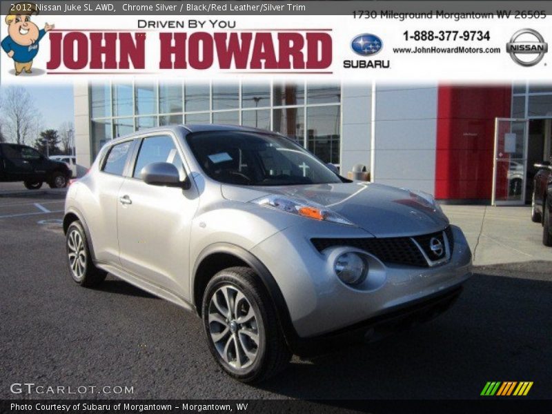 Chrome Silver / Black/Red Leather/Silver Trim 2012 Nissan Juke SL AWD