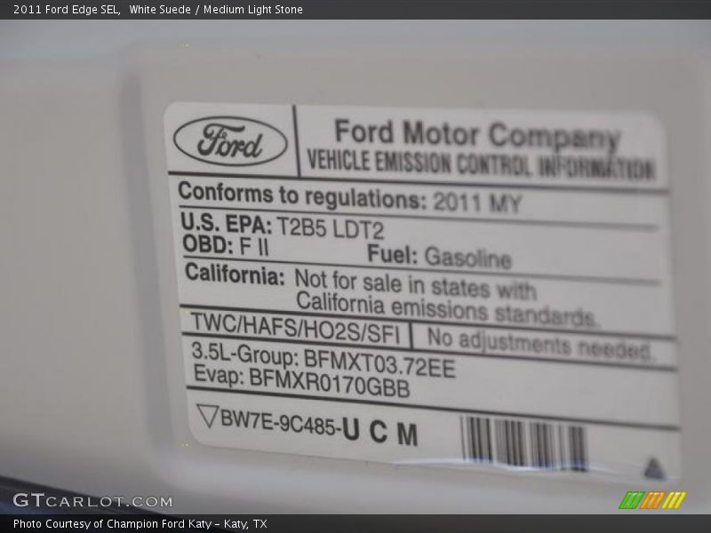 White Suede / Medium Light Stone 2011 Ford Edge SEL