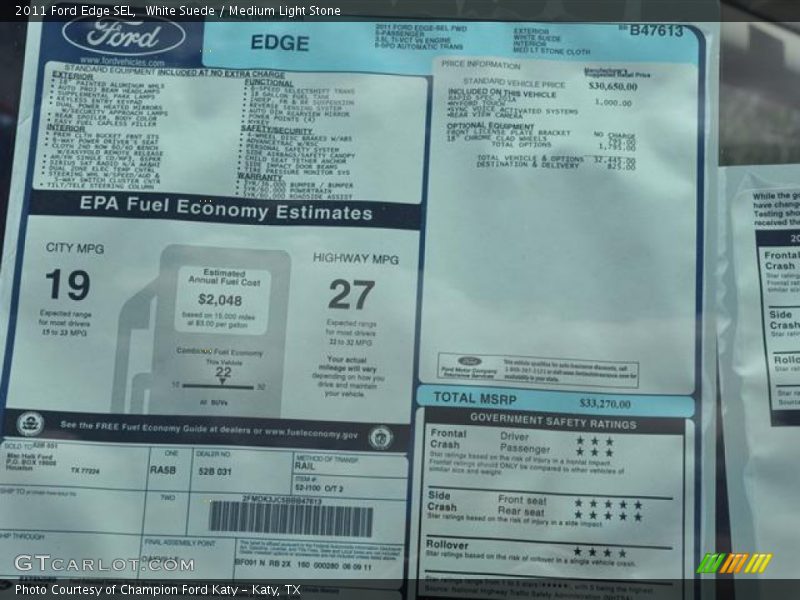 White Suede / Medium Light Stone 2011 Ford Edge SEL
