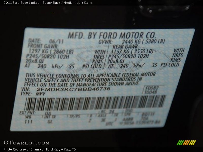Ebony Black / Medium Light Stone 2011 Ford Edge Limited
