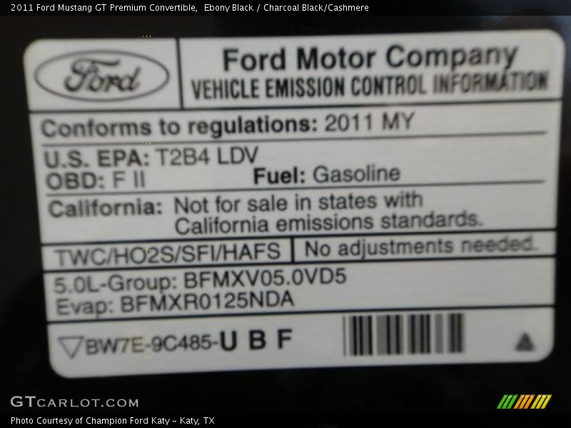 Ebony Black / Charcoal Black/Cashmere 2011 Ford Mustang GT Premium Convertible