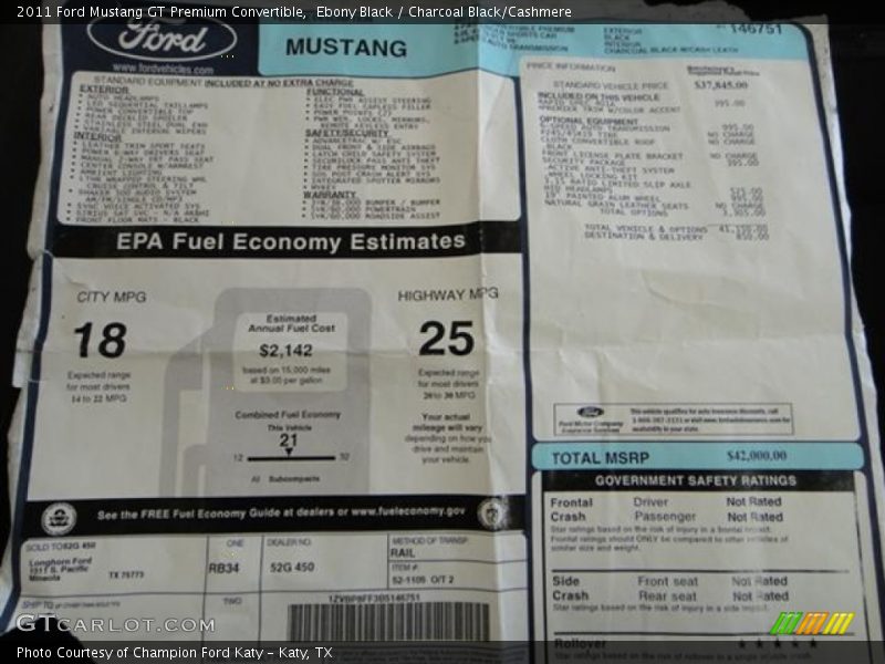  2011 Mustang GT Premium Convertible Window Sticker