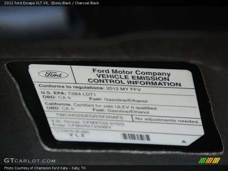 Ebony Black / Charcoal Black 2012 Ford Escape XLT V6