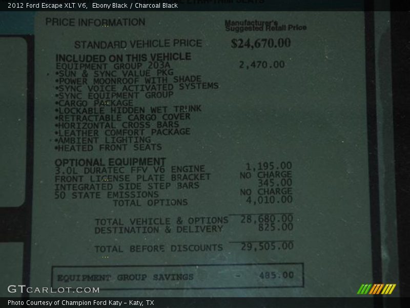 Ebony Black / Charcoal Black 2012 Ford Escape XLT V6