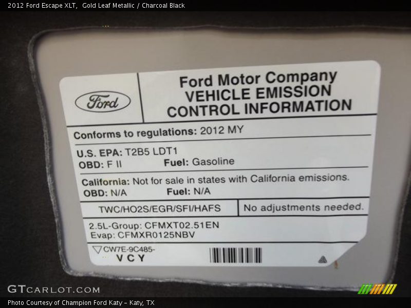 Gold Leaf Metallic / Charcoal Black 2012 Ford Escape XLT