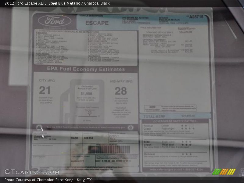 Steel Blue Metallic / Charcoal Black 2012 Ford Escape XLT