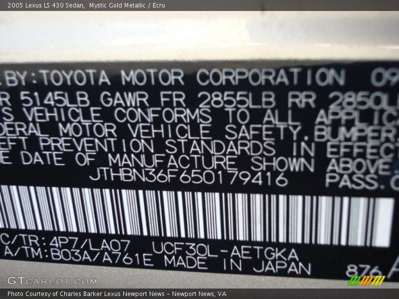 Mystic Gold Metallic / Ecru 2005 Lexus LS 430 Sedan