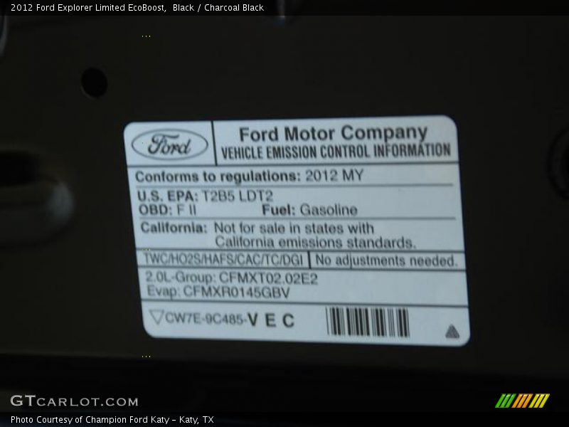 Emission Control Information - 2012 Ford Explorer Limited EcoBoost
