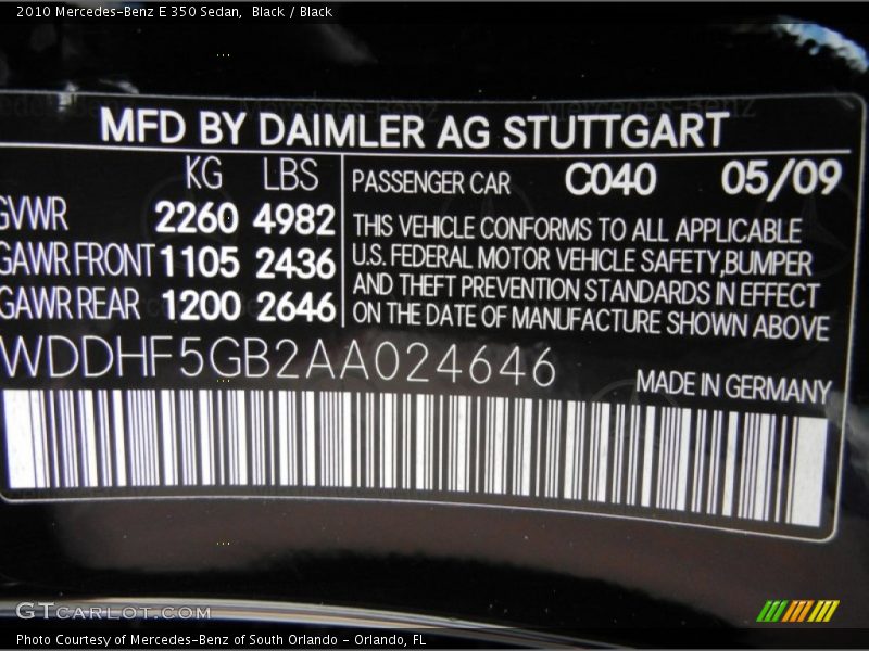 Black / Black 2010 Mercedes-Benz E 350 Sedan