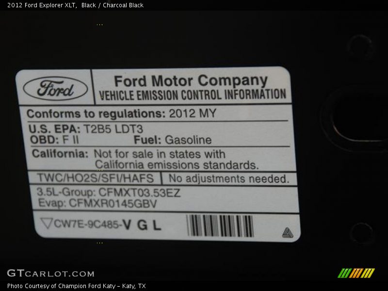 Black / Charcoal Black 2012 Ford Explorer XLT