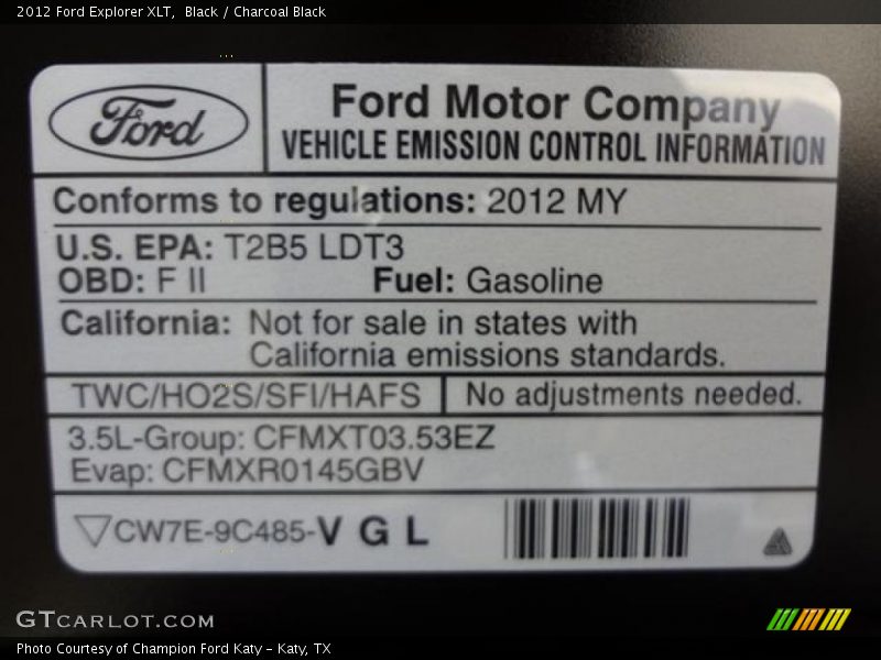 Black / Charcoal Black 2012 Ford Explorer XLT