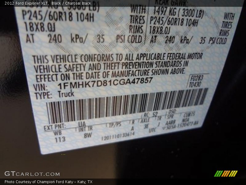 Black / Charcoal Black 2012 Ford Explorer XLT