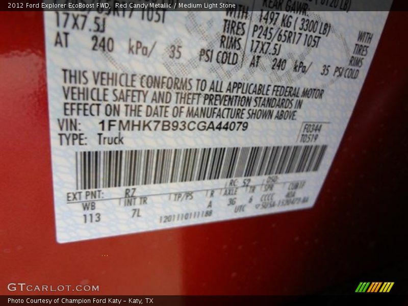 2012 Explorer EcoBoost FWD Red Candy Metallic Color Code RZ