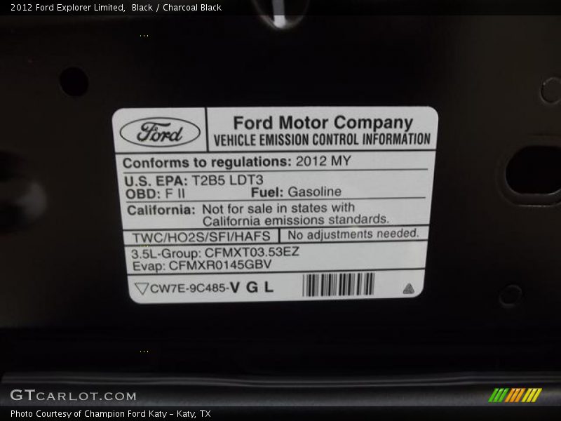 Emission Control Information - 2012 Ford Explorer Limited