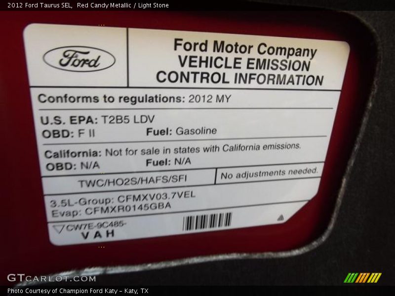 Red Candy Metallic / Light Stone 2012 Ford Taurus SEL