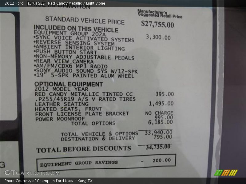 Red Candy Metallic / Light Stone 2012 Ford Taurus SEL