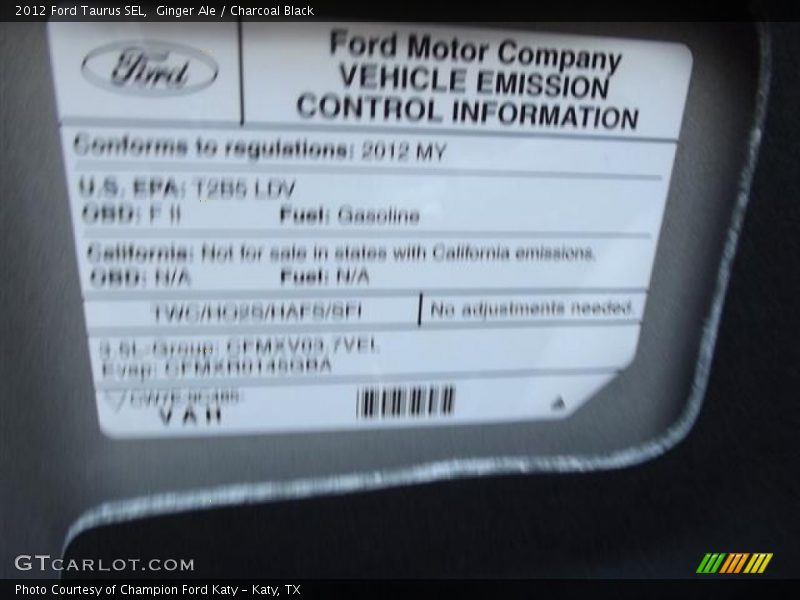 Ginger Ale / Charcoal Black 2012 Ford Taurus SEL