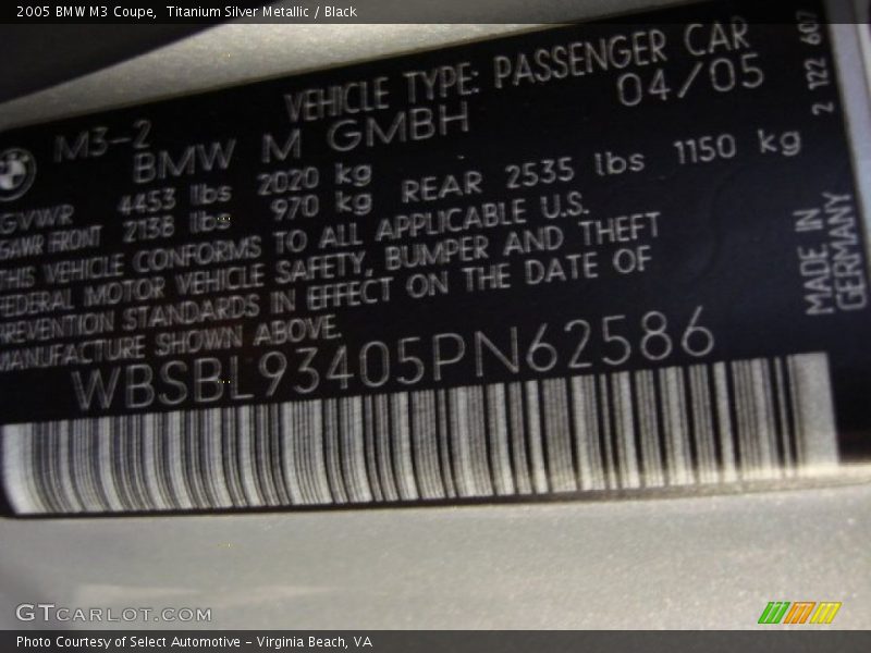 Titanium Silver Metallic / Black 2005 BMW M3 Coupe