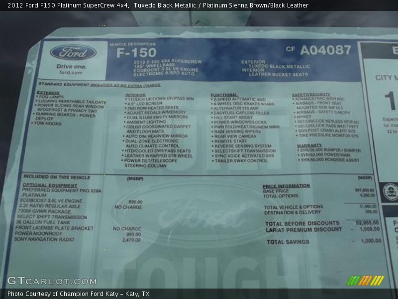  2012 F150 Platinum SuperCrew 4x4 Window Sticker