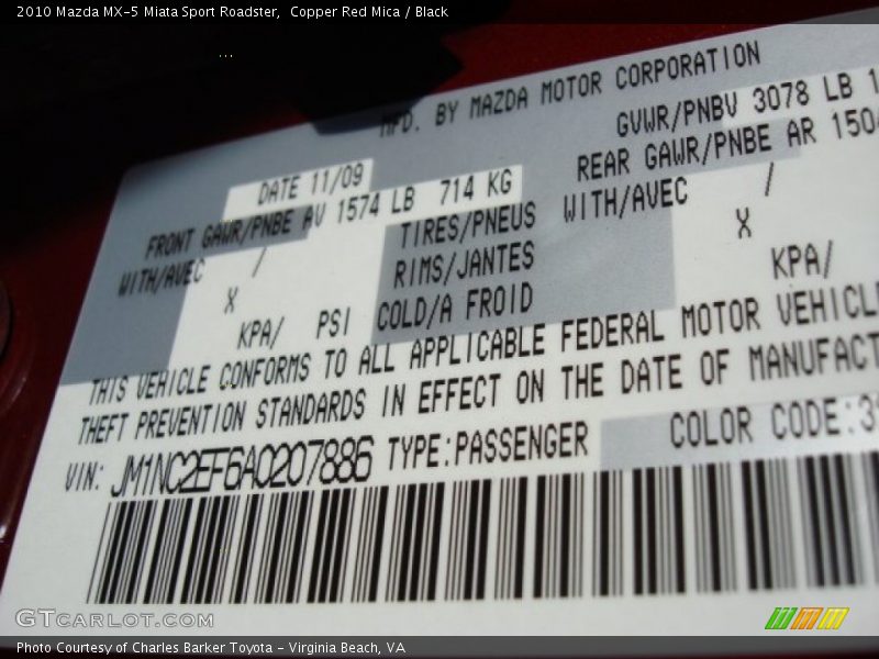 Copper Red Mica / Black 2010 Mazda MX-5 Miata Sport Roadster