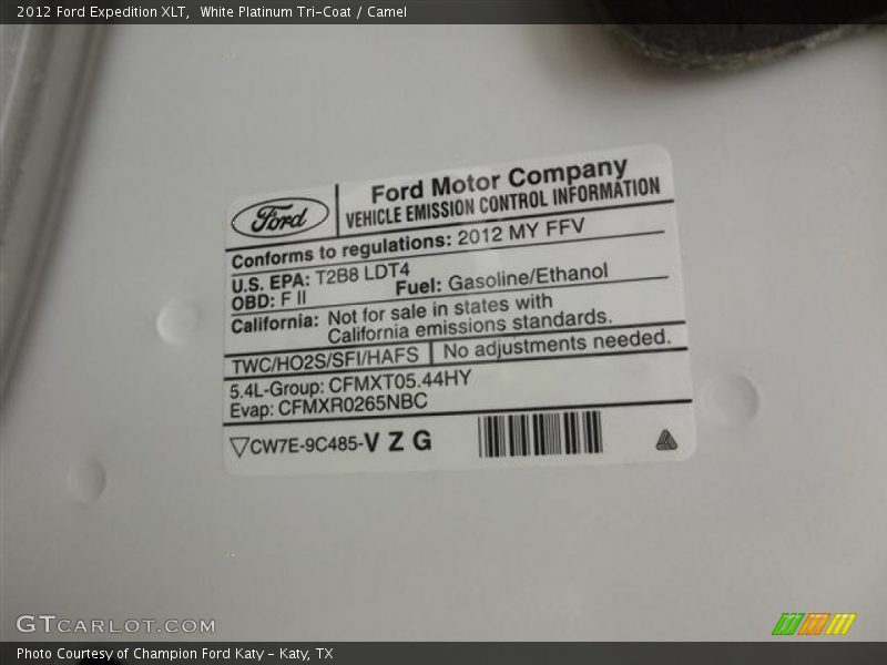 Emission Control Information - 2012 Ford Expedition XLT