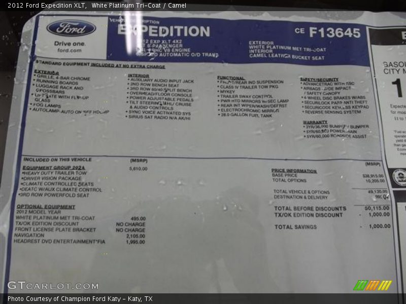  2012 Expedition XLT Window Sticker