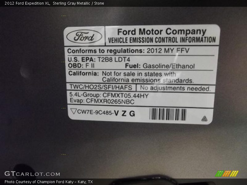 Emission Control Information - 2012 Ford Expedition XL