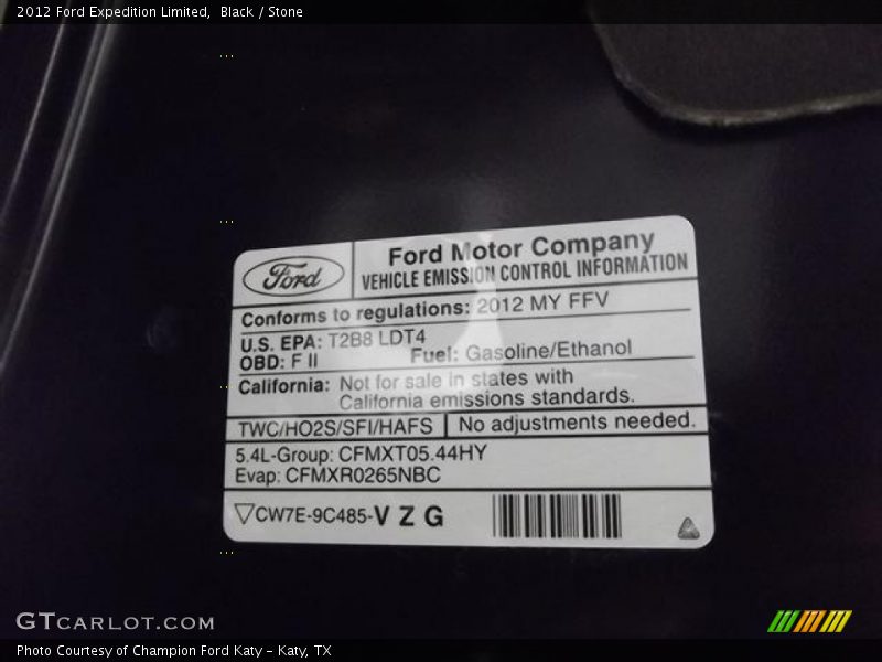 Emission Control Information - 2012 Ford Expedition Limited