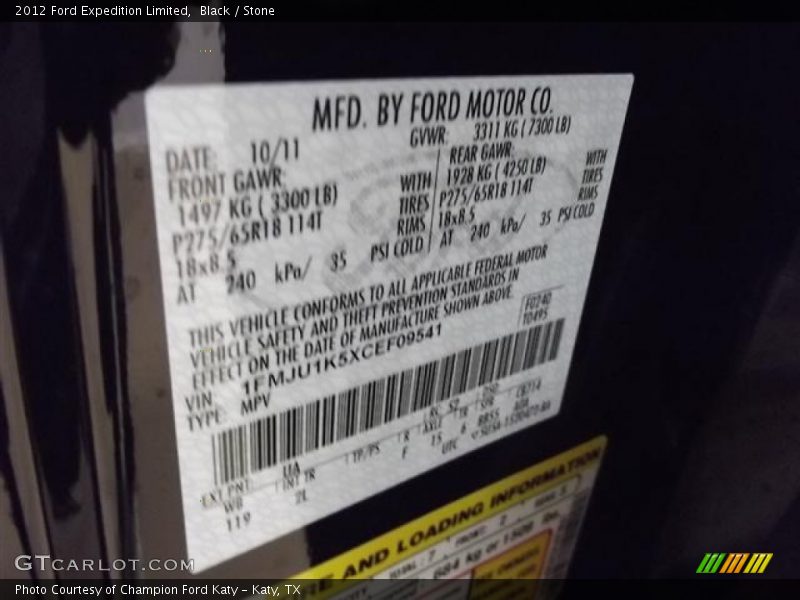 2012 Expedition Limited Black Color Code UA