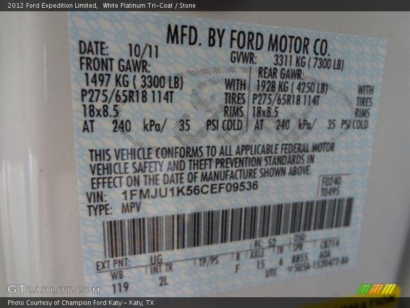White Platinum Tri-Coat / Stone 2012 Ford Expedition Limited