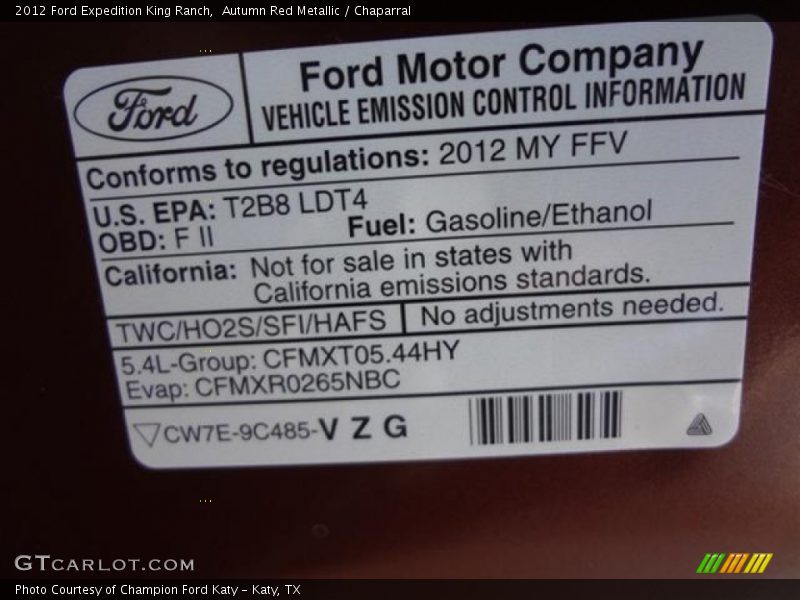 Emission Control Information - 2012 Ford Expedition King Ranch