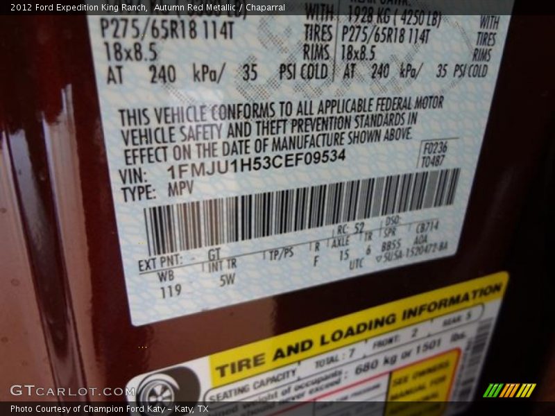 2012 Expedition King Ranch Autumn Red Metallic Color Code GT