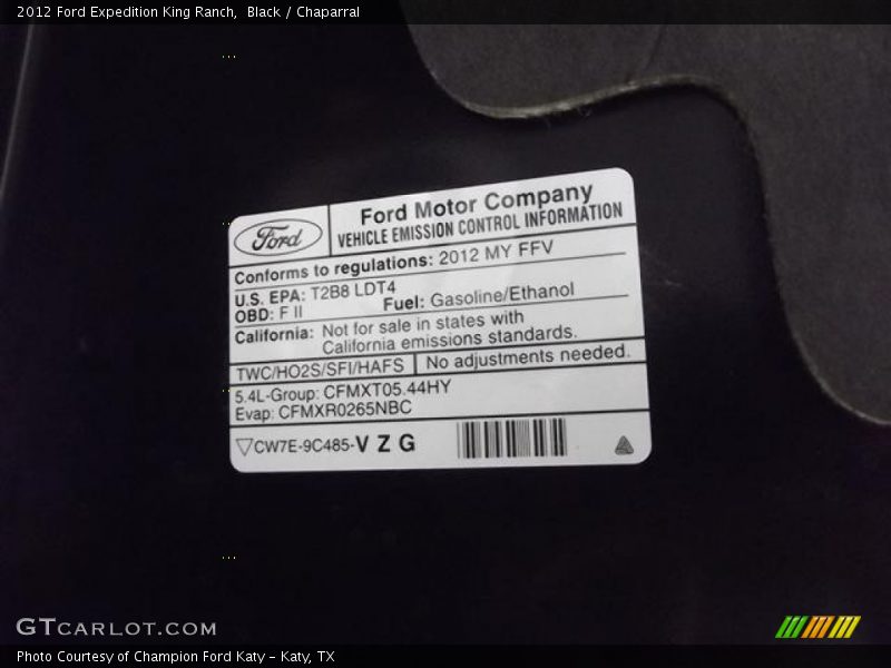 Emission Control Information - 2012 Ford Expedition King Ranch