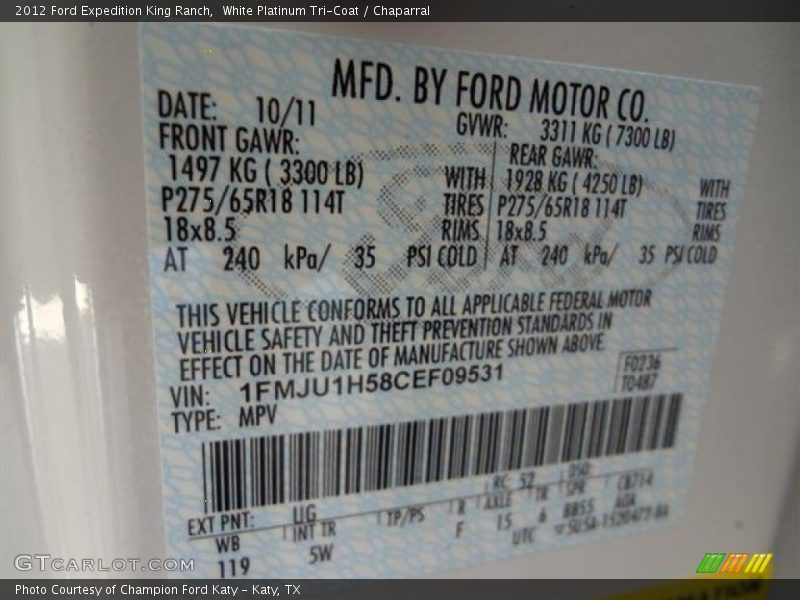 White Platinum Tri-Coat / Chaparral 2012 Ford Expedition King Ranch