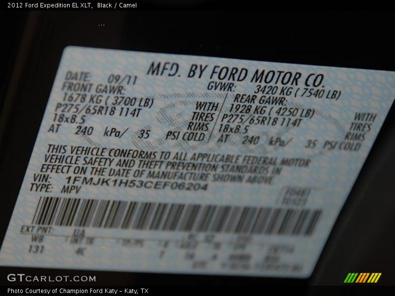 Black / Camel 2012 Ford Expedition EL XLT