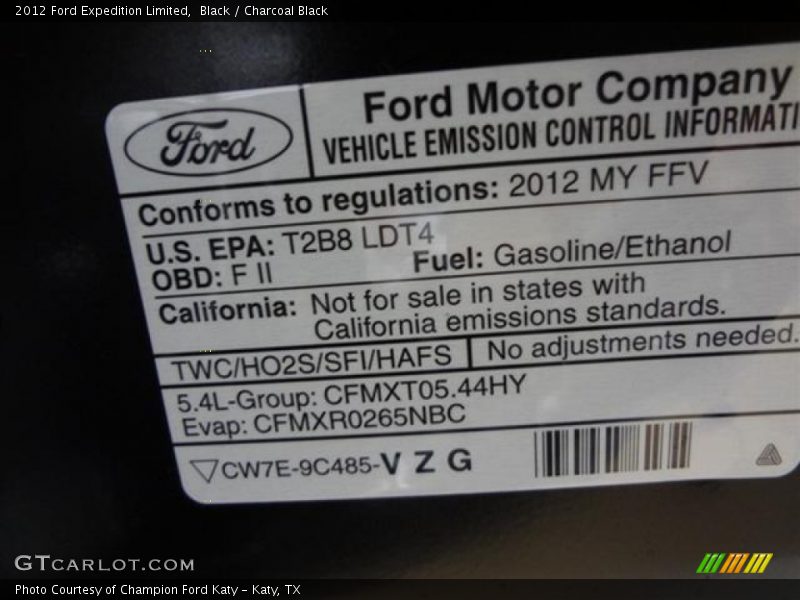 Emission Control Information - 2012 Ford Expedition Limited
