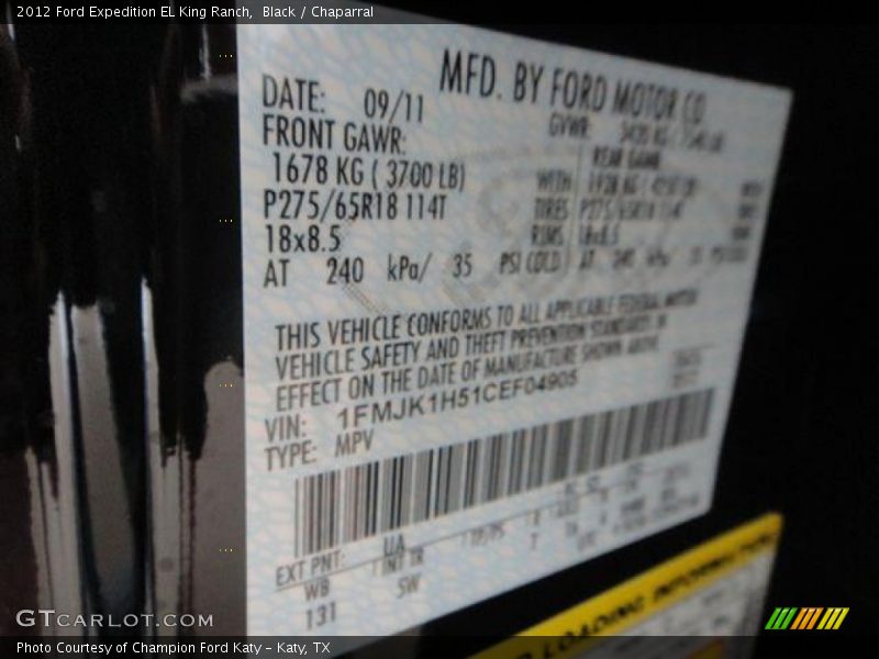 2012 Expedition EL King Ranch Black Color Code UA