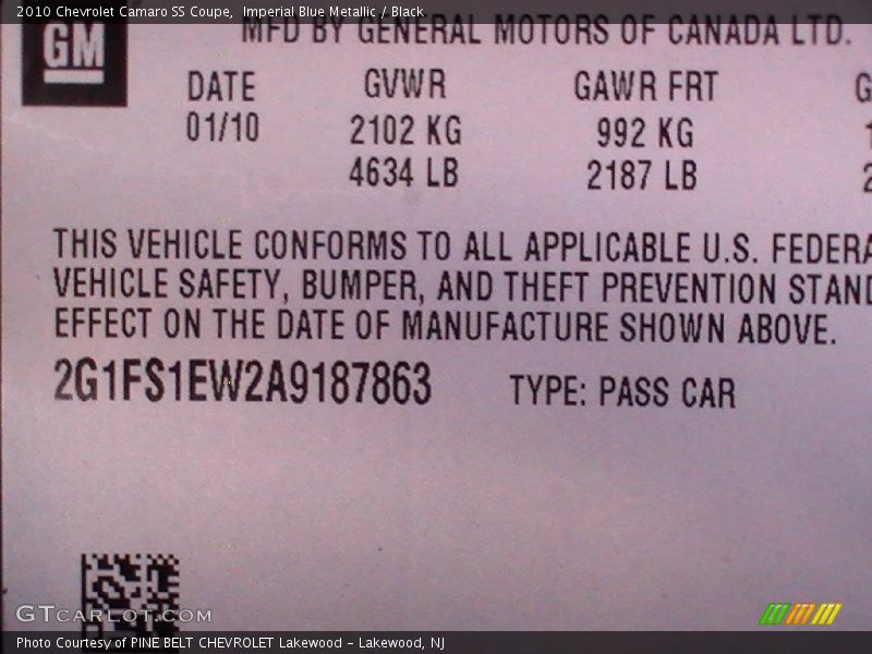 Imperial Blue Metallic / Black 2010 Chevrolet Camaro SS Coupe