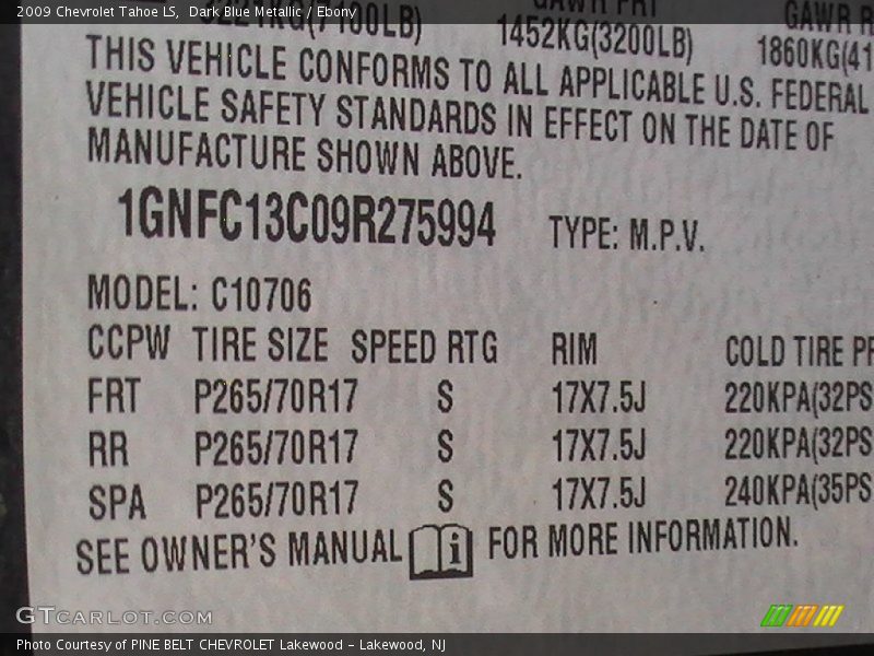 Dark Blue Metallic / Ebony 2009 Chevrolet Tahoe LS