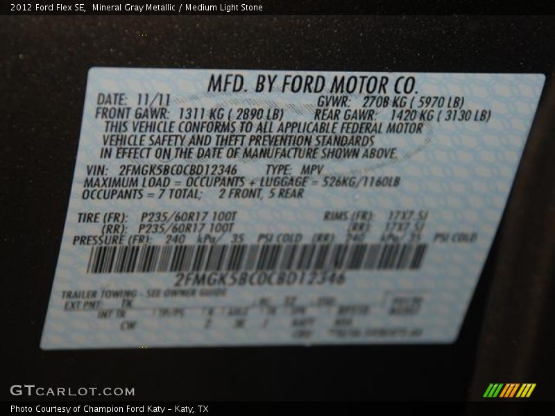 Mineral Gray Metallic / Medium Light Stone 2012 Ford Flex SE
