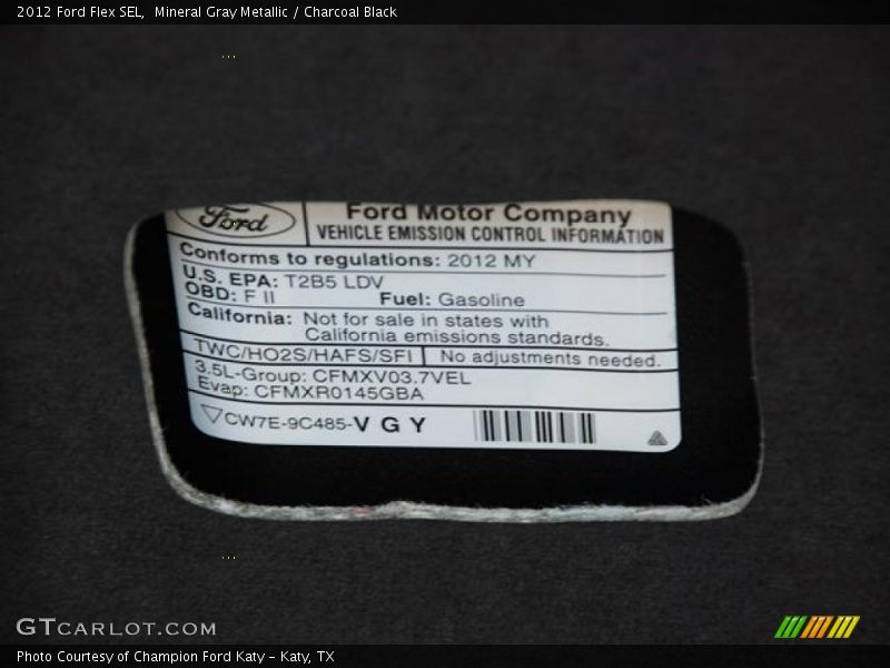 Mineral Gray Metallic / Charcoal Black 2012 Ford Flex SEL