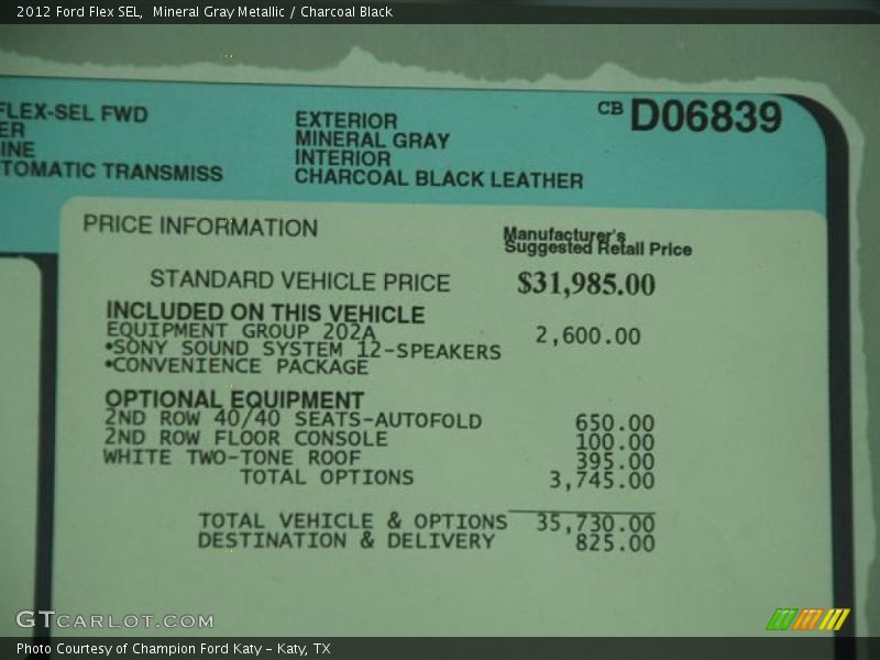 Mineral Gray Metallic / Charcoal Black 2012 Ford Flex SEL
