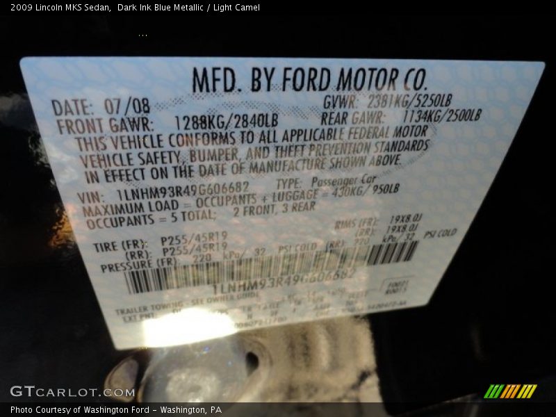 Dark Ink Blue Metallic / Light Camel 2009 Lincoln MKS Sedan