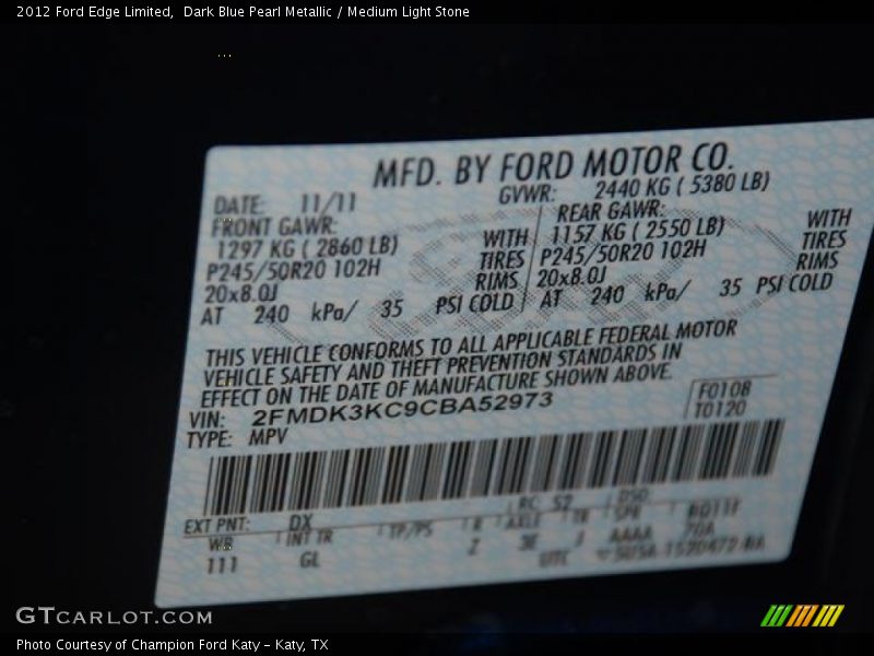 Dark Blue Pearl Metallic / Medium Light Stone 2012 Ford Edge Limited