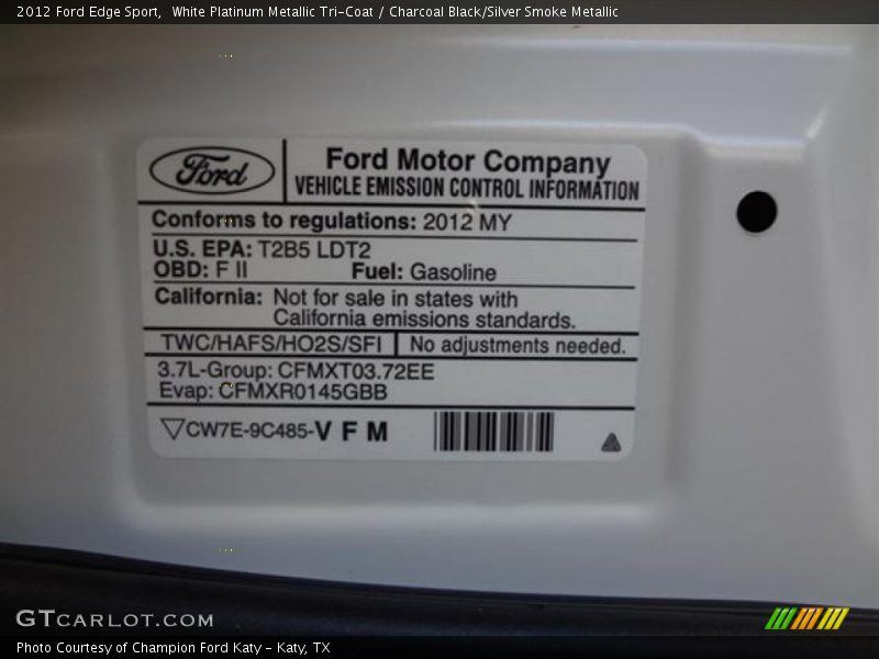 Emission Control Information - 2012 Ford Edge Sport