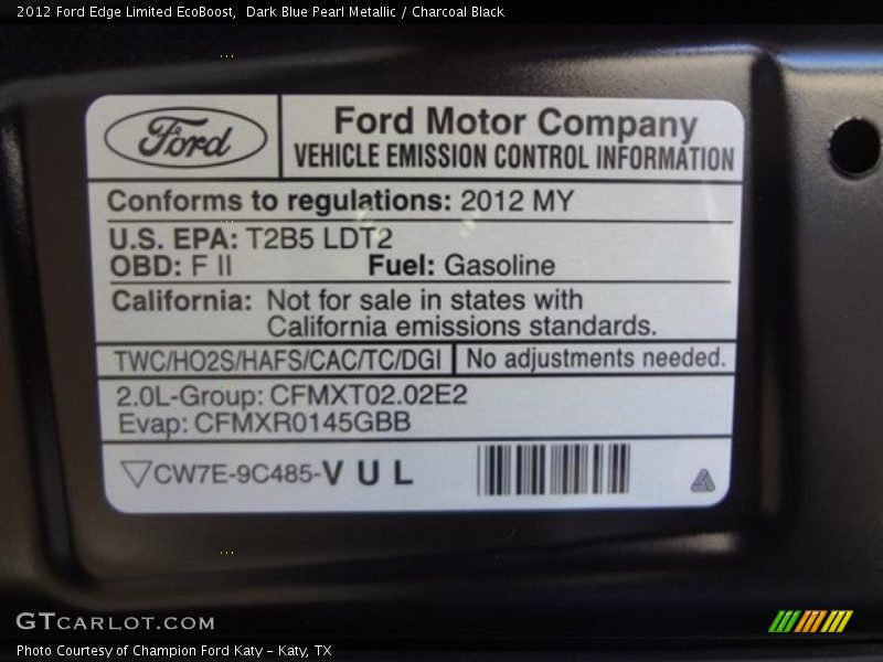 Emission Control Information - 2012 Ford Edge Limited EcoBoost