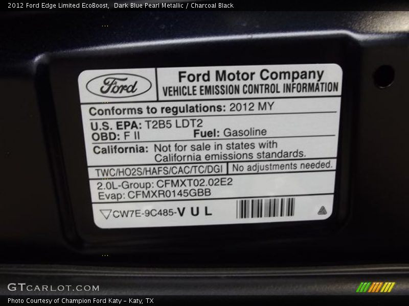 Dark Blue Pearl Metallic / Charcoal Black 2012 Ford Edge Limited EcoBoost