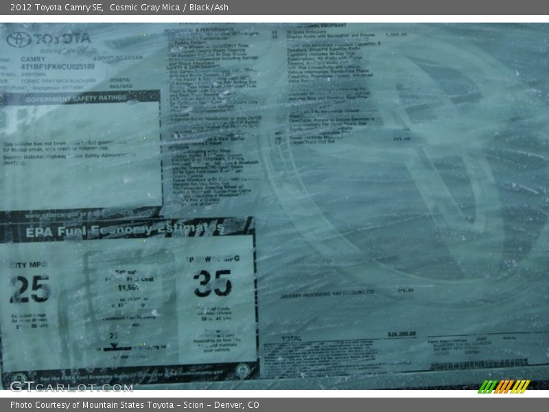 Cosmic Gray Mica / Black/Ash 2012 Toyota Camry SE