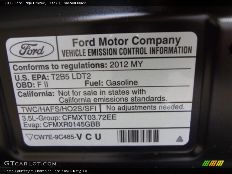 Black / Charcoal Black 2012 Ford Edge Limited